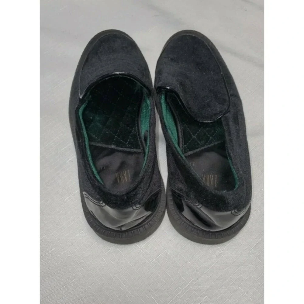 Zara Boys Velvet‎ 31 13 Black Dress Shoes Slip On